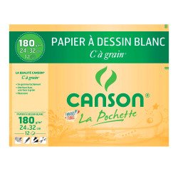 Pochette 12 feuilles papier dessin blanc 24 x 32 cm Canson® "C" à grain® 180 g