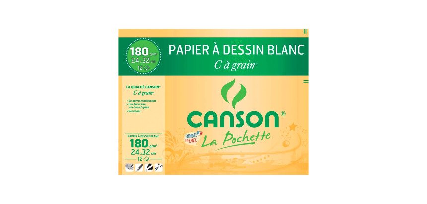 Pochette 12 feuilles papier dessin blanc 24 x 32 cm Canson® "C" à grain® 180 g