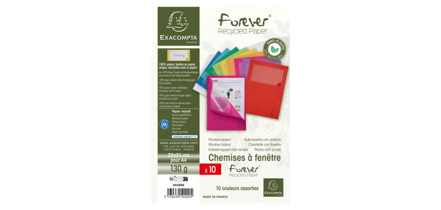 Chemises coins Forever A4 dossier 120 g couleur - Boîte de 10