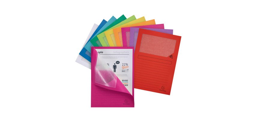 Subcarpetas recicladas con ventanilla ZERO plastic A4 130 g Exacompta Paquete de 50 Surtidos Vivos