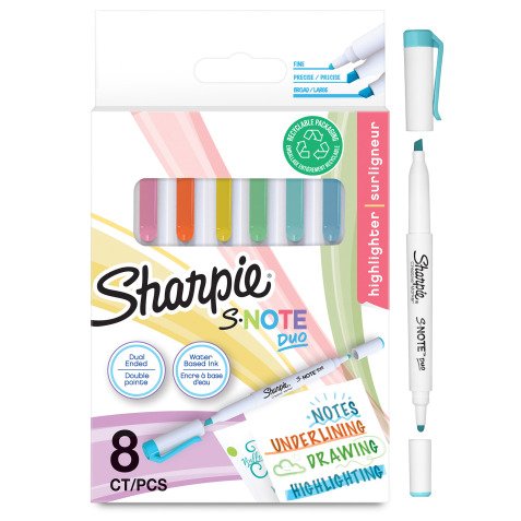 Subrayador fluorescente Sharpie S-Note pastel doble punta - Blister de 8