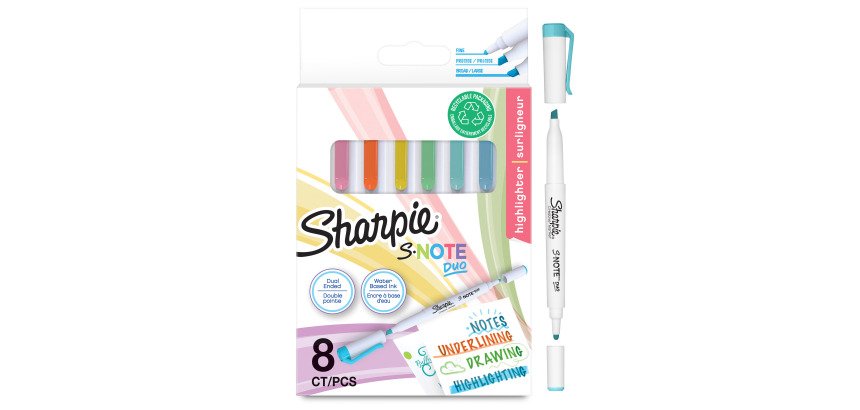 Surligneur Sharpie S-Note pastel double pointe - Blister de 8
