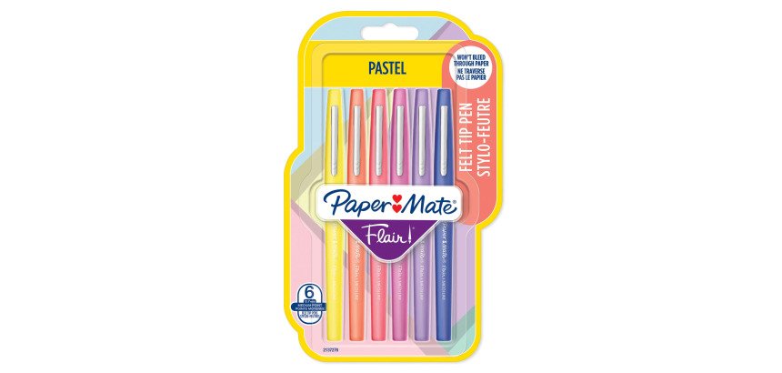 Stylo feutre Paper Mate Flair pastel écriture moyenne - Pochette de 6