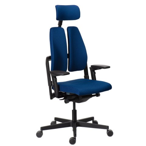 Silla de oficina ergónomica Xavier azul con reposabrazos y reposacabezas