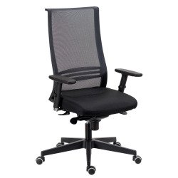 Chaise de bureau August tissu et maille - mécanisme Synchrone + réglage profondeur d’assise -  support lombaire - pieds noir