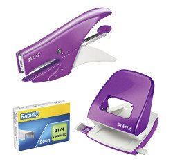 Speciale promozione composta da una cuctirice 5547 ed un perforatore 5008 Leitz Wow colore viola con inclusi 2.000 punti im omaggio