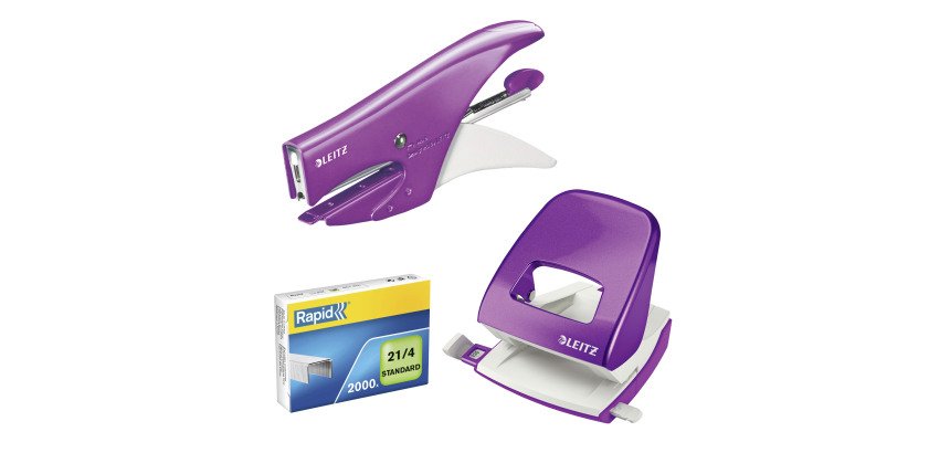 Speciale promozione composta da una cuctirice 5547 ed un perforatore 5008 Leitz Wow colore viola con inclusi 2.000 punti im omaggio