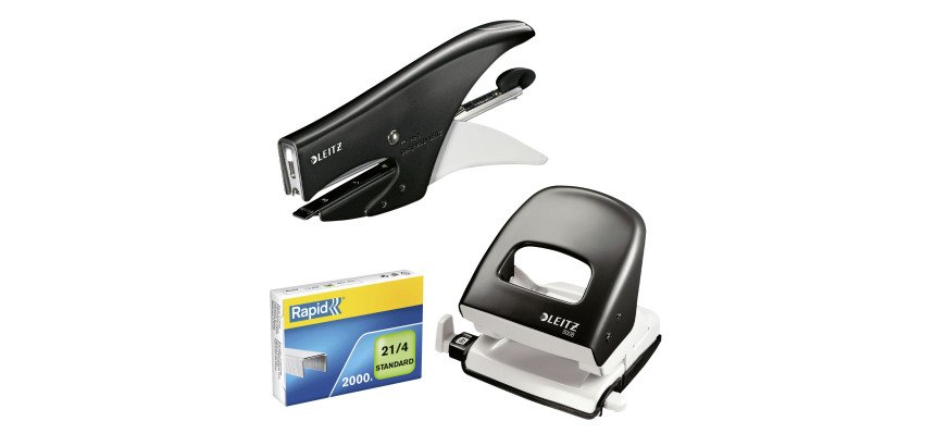 Speciale promozione composta da una cuctirice 5547 ed un perforatore 5008 Leitz Wow colore nero con inclusi 2.000 punti im omaggio