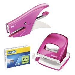 Speciale promozione composta da una cuctirice 5547 ed un perforatore 5008 Leitz Wow colore fucsia con inclusi 2.000 punti im omaggio