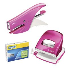 Speciale promozione composta da una cuctirice 5547 ed un perforatore 5008 Leitz Wow colore fucsia con inclusi 2.000 punti im omaggio