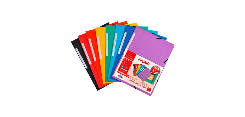 Chemise à élastique 3 rabats carte recyclée Exacompta 24 x 32 cm, Pack de 7 + 3, couleurs assorties