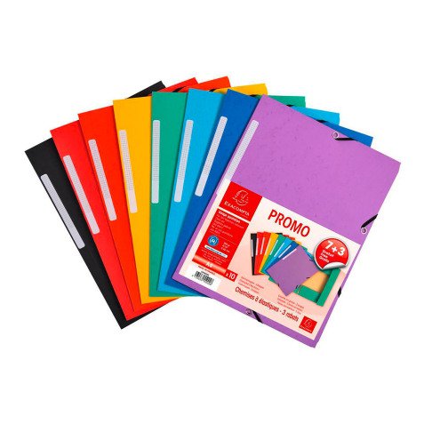 Chemise à élastique 3 rabats carte recyclée Exacompta 24 x 32 cm, Pack de 7 + 3, couleurs assorties