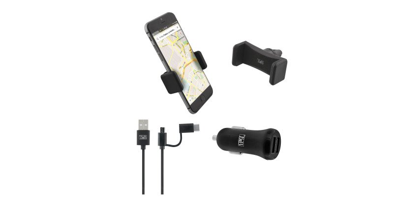 3-in-1 car pack T'nB:  car charger with cigarette lighter, air vent mount, and USB-C & micro-USB cable