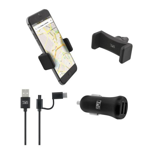 Pack cargador encendedor + soporte rejilla + cable 3 en 1 TnB