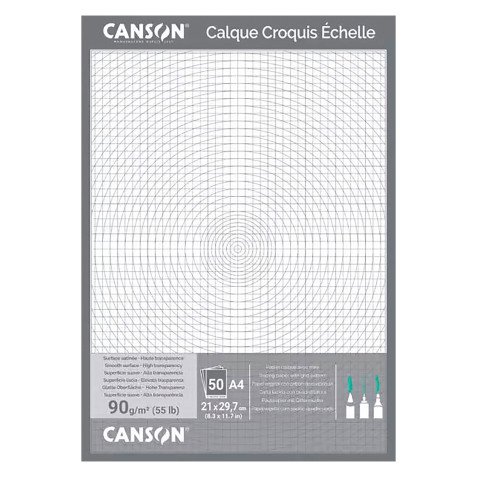 Bloc 50 feuilles Calque, Croquis, Échelle Canson A4 - 90/95 g/m²