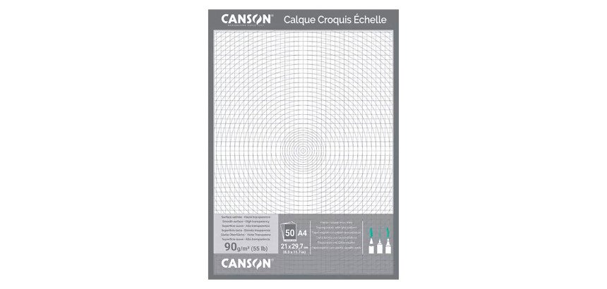Bloc 50 feuilles Calque, Croquis, Échelle Canson A4 - 90/95 g/m²