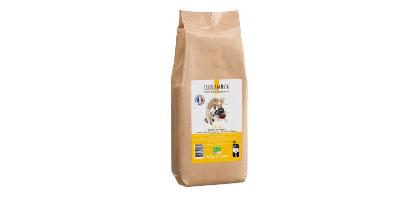 Café en grains Terramoka Oscar Bio 100 % Arabica - paquet de 500 g