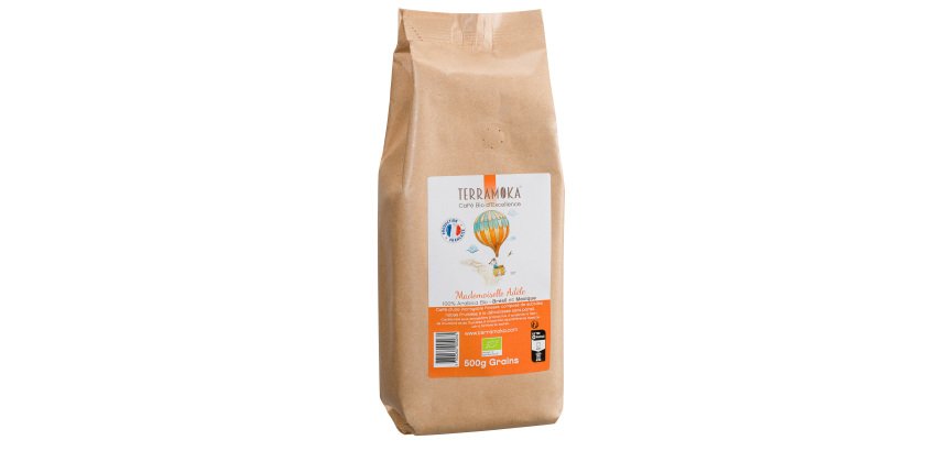 Café en grains Terramoka Mademoiselle Adèle Bio 100 % Arabica - paquet de 500 g