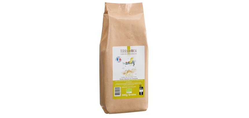 Café en grains Terramoka Arthur Bio 80 % Arabica, 20 % Robusta - paquet de 500 g