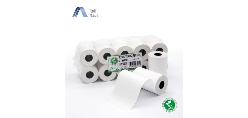 Rotolo termico per POS BPA free 57mm Diametro esterno 35. Foro 12mm 48 g/mq conf. 10 rotoli