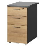 Cassettiera altezza scrivania 3 cassetti profondità 60 cm quercia Quarta Plus