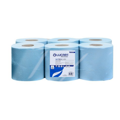 Bobine d'essuyage à dévidage central bleue - Colis de 6