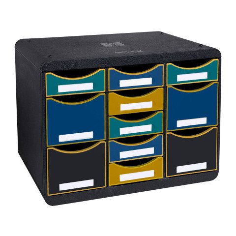 Módulo de almacenamiento de 11 cajones Storebox de Exacompta negro/azul