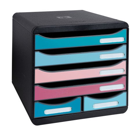 Módulo de almacenamiento de 6 cajones Exacompta Big Box Maxi negro/azul/rosa