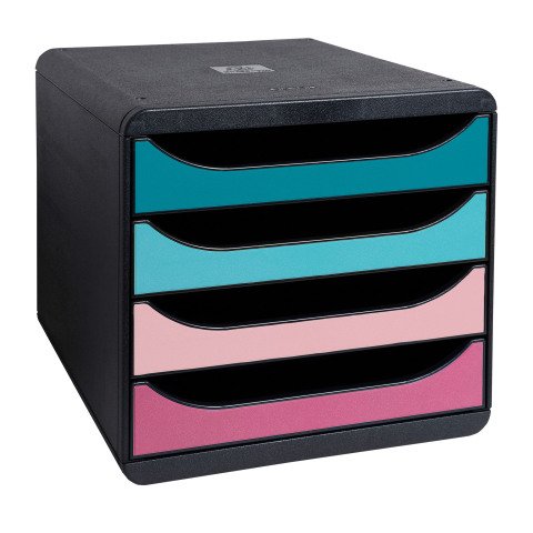 Módulo archivador de 4 cajones Exacompta Big Box negro tiradores surtido rosa