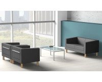 Fauteuil ODEL - Tissu chiné, pieds bois