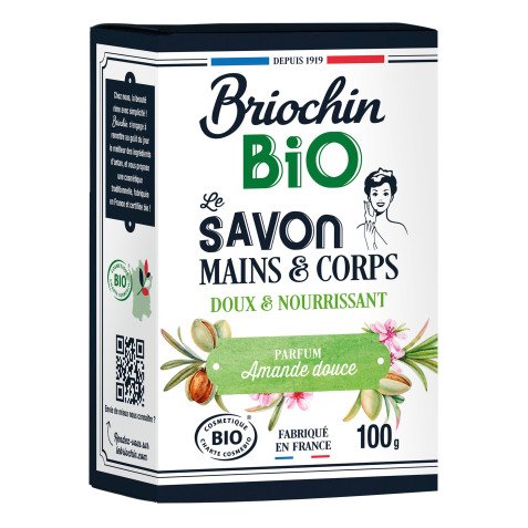 Savon solide mains et corps Briochin Bio Amande douce - Pain de 100 g