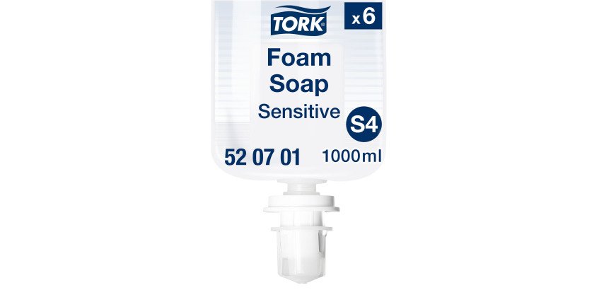 Savon mousse Tork Peaux sensibles, pour distributeur S4 - Cartouche de 1 L