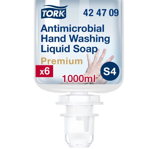 Savon liquide mains Tork Premium Antimicrobien, pour distributeur S4 - Cartouche de 1 L.