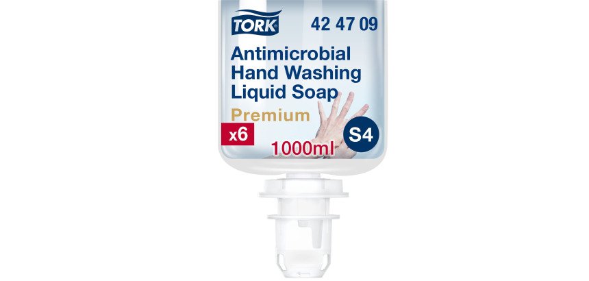 Savon liquide mains Tork Premium Antimicrobien, pour distributeur S4 - Cartouche de 1 L.