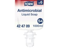 Liquid hand soap Tork Premium Antimicrobial, for S4 dispenser - 1 L cartridge.