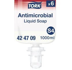 Savon liquide mains Tork Premium Antimicrobien, pour distributeur S4 - Cartouche de 1 L.