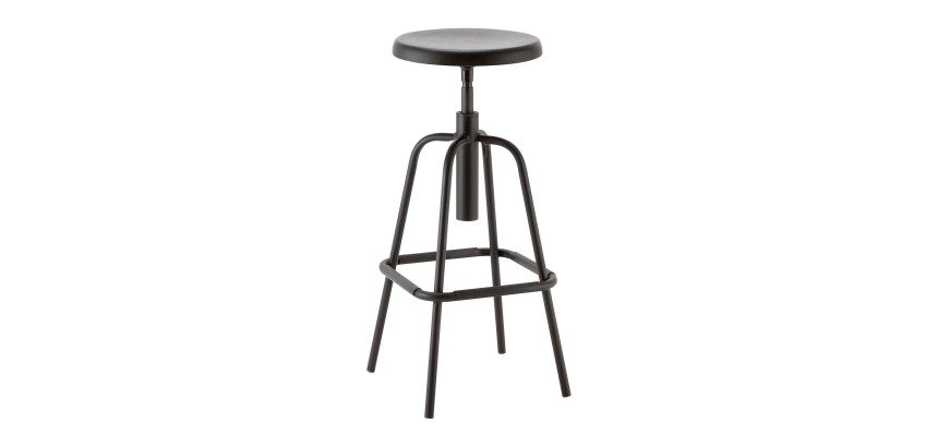 Tabouret Industry réglable en hauteur avec pied métal et repose-pied