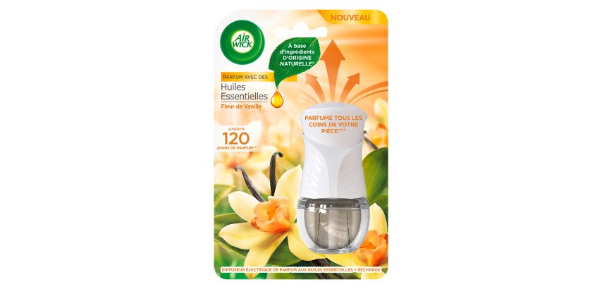 Diffuseur de parfum électrique Air Wick aux huiles essentielles Fleur de vanille avec recharge 19 ml