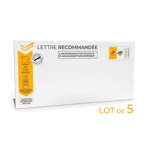 Lettre recommandée mobile blanche - Patte autocollante avec bande protectrice - Paquet de 5