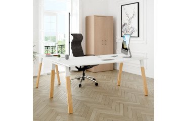 Scrivania ad angolo ecla l200xp200 con gambe bianche e rovere chiaro