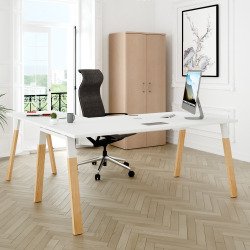 Scrivania manageriale 200x100 cm ecla gambe bianche e legno