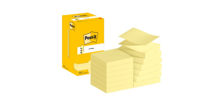 Post-it Sticky Z-Notes 76 x 76 mm Canary Yellow 12 Pads of 100 Sheets