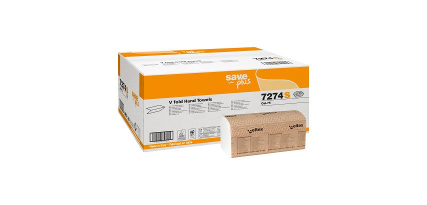 Carta asciugamani Save Plus 2 veli piegato a V - 21 x 25 cm - 15 unità da 200 strappi