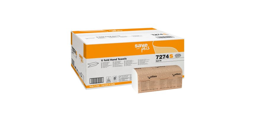 Carta asciugamani Save Plus 2 veli piegato a V - 21 x 25 cm - 15 unità da 200 strappi