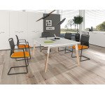 Tavolo riunione Wood-Metal l 160 x p 120 x h 72,5 cm con gambe in metallo bianco o bimateriale metallo-legno di colore bianco-rovere