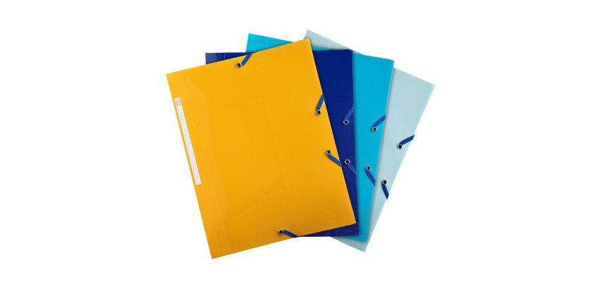Eckspannmappe mit Gummiband und 3 Klappen Kunststoff Bee Blue Exacompta Rücken 2 cm Sortiment