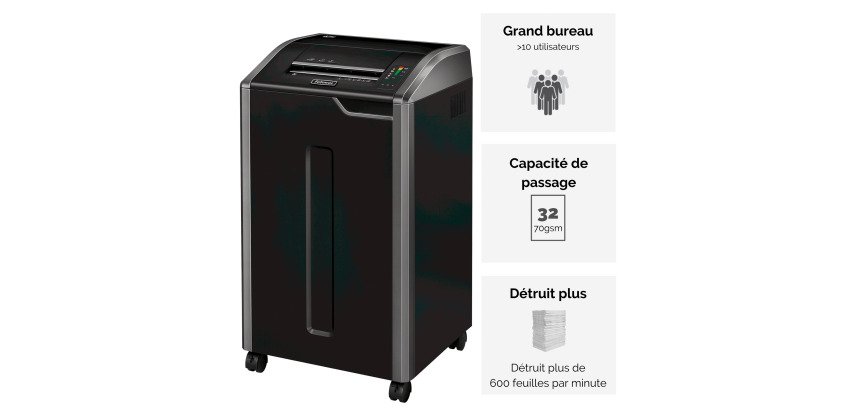 Destructeur Powershred Fellowes 425Ci - coupe croisée