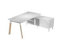 Scrivania manageriale con gambe a forma trapezoidale Wood-Metal p 80 x h 72,5 cm con mobile di servizio portante