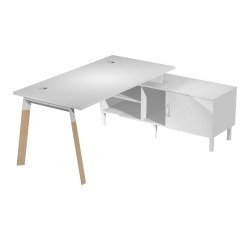 Manager desk with trapezoidal legs Wood-Metal depth 80 x height 72.5 cm with supporting service mobile