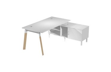 Scrivania manageriale con gambe a forma trapezoidale Wood-Metal p 80 x h 72,5 cm con mobile di servizio portante